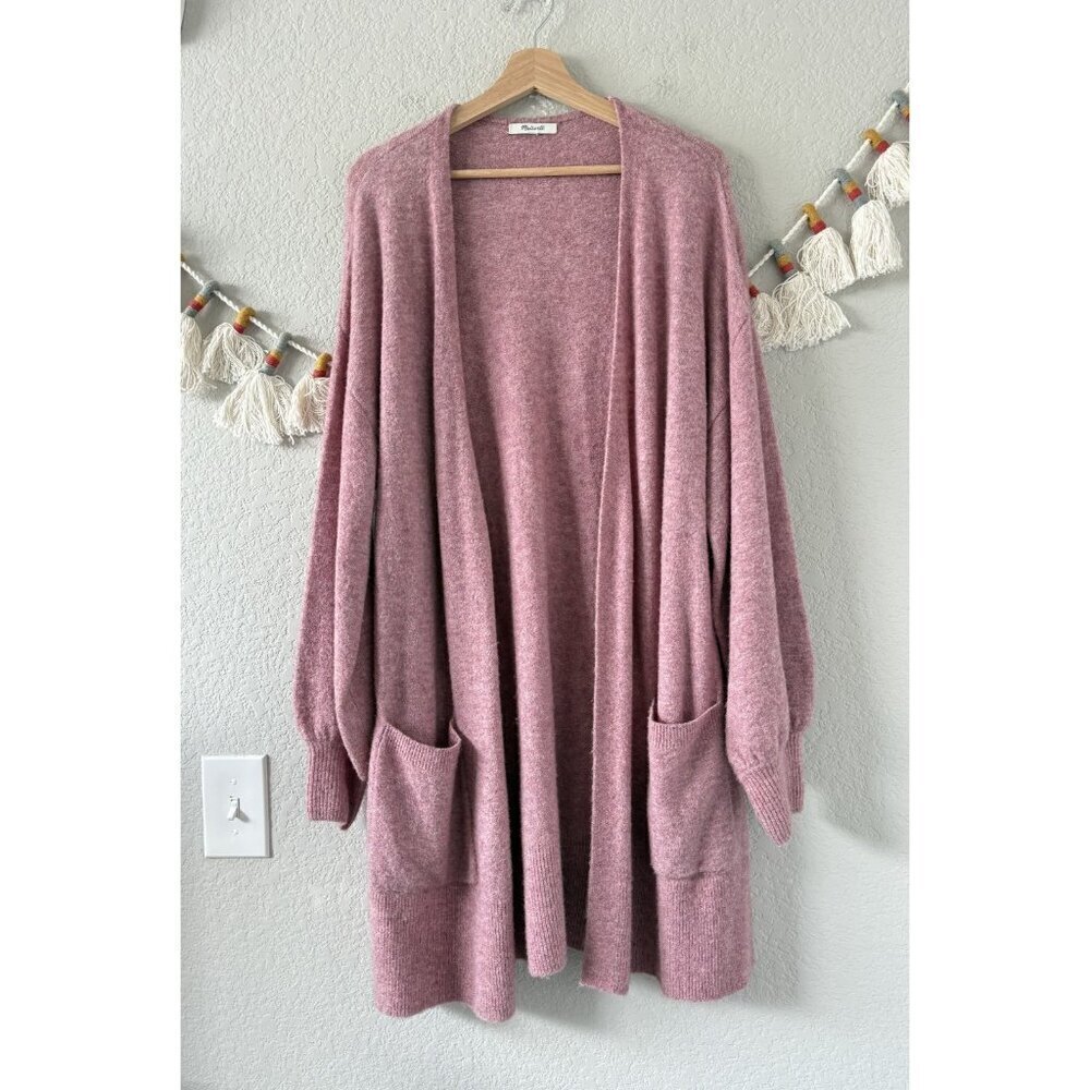 Madewell Edgewater Bubble Sleeve Open Front Longline Cardigan Mulberry Cozy L/XL